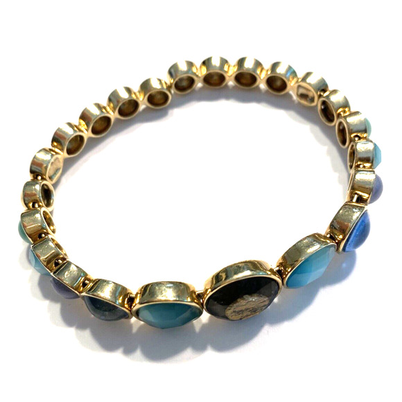 Cuff Bracelet Blue Brown Stones Gold Graduated OS Mod Boho Festival Fashion - Picture 9 of 9